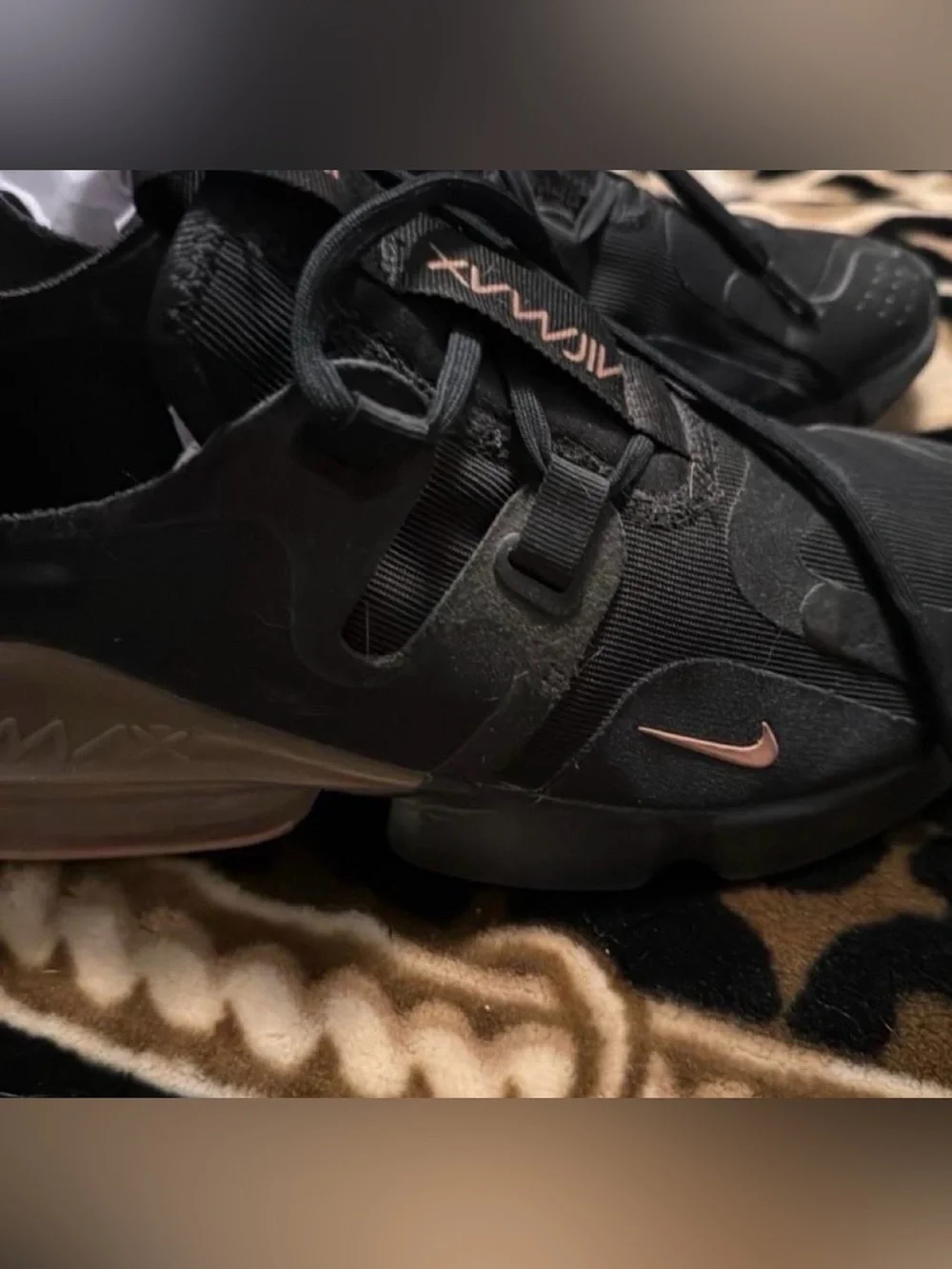Nike Air Max Black Sneaker with Rose Gold Swoosh Accent